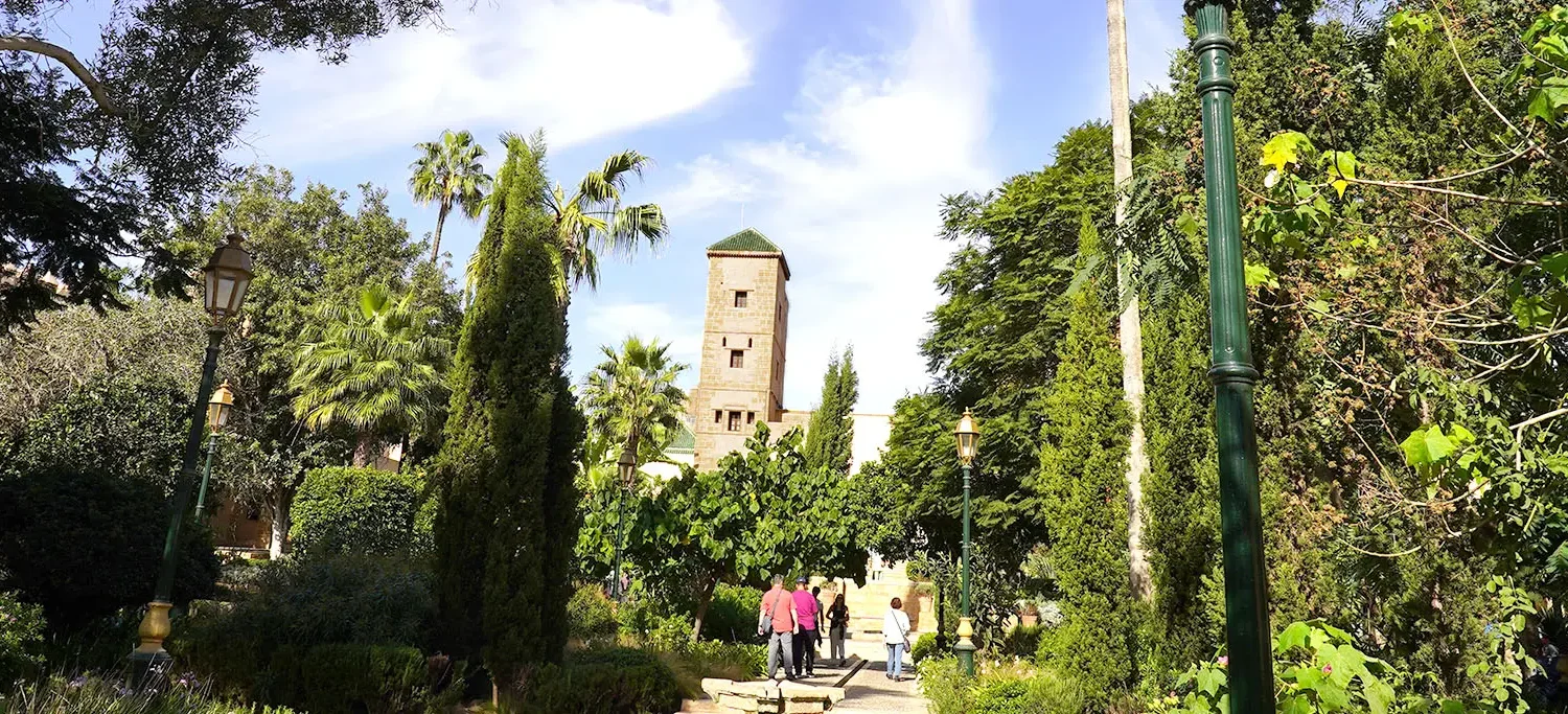 Lush gardens and traditional Moroccan architecture in Rabat.