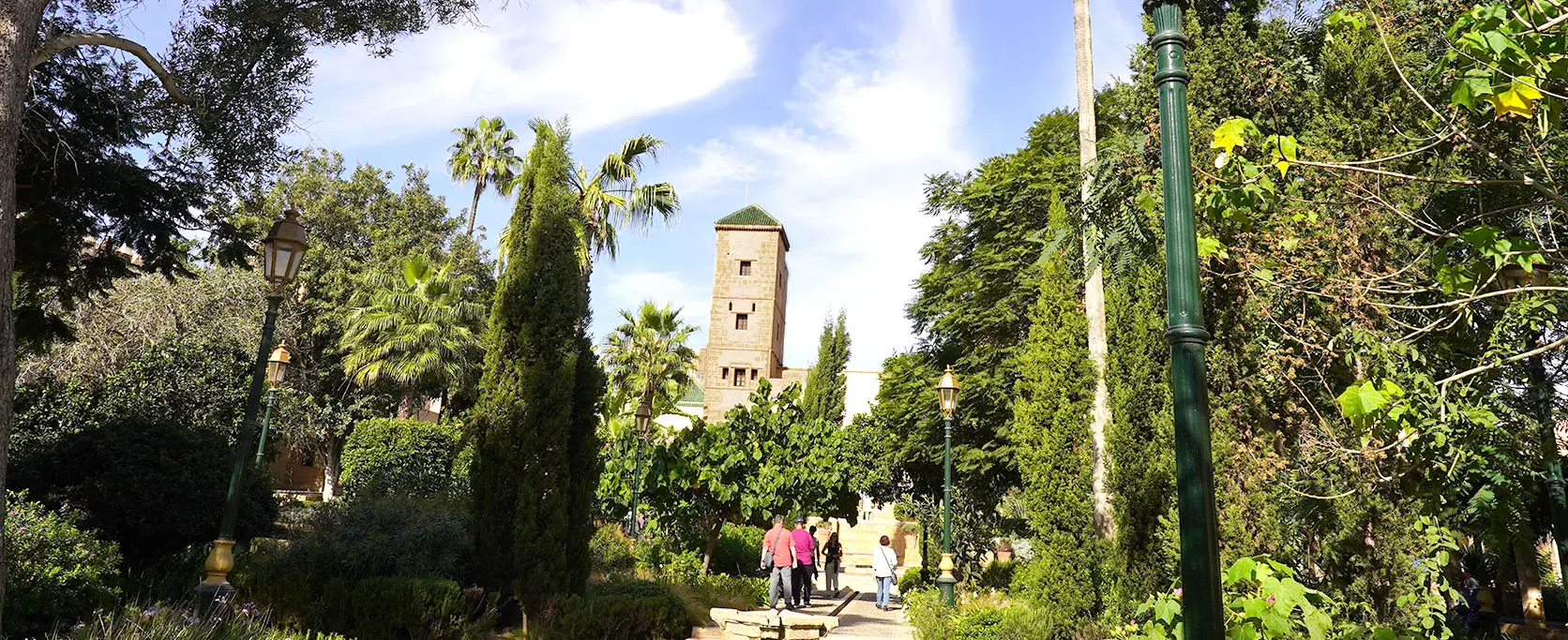 Lush gardens and traditional Moroccan architecture in Rabat.