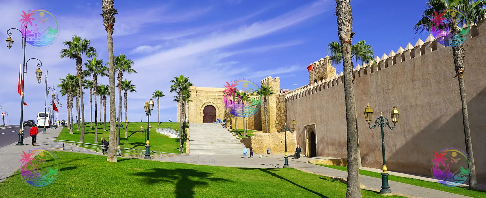 Historic fortress wall in Rabat with a clear blue sky backdrop, featured in Morocco Tours & Transfers’ tour