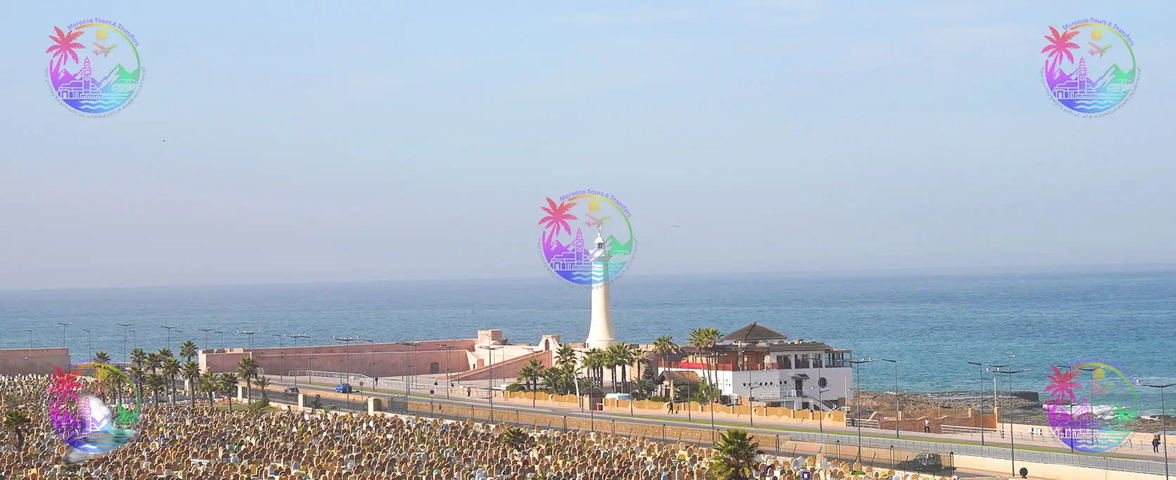 Scenic coastal road with a view of Rabat’s lighthouse by the sea